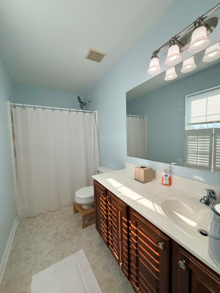 modern blue painted bathroom
